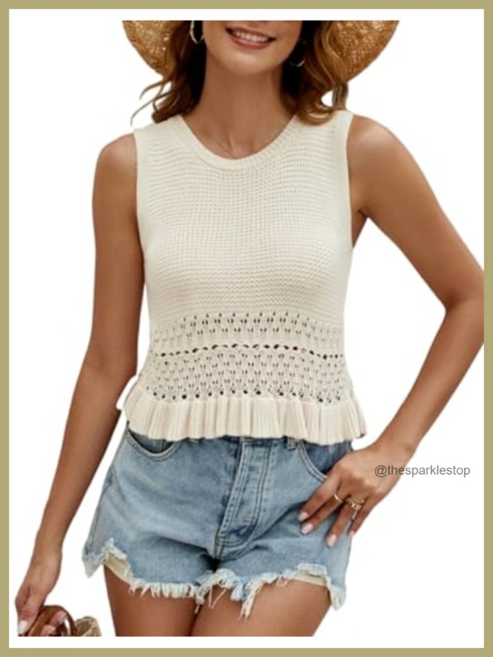 CiCiBird Women's Cute Crop Sweater Vest Knit Sleeveless Pullover Top Crochet